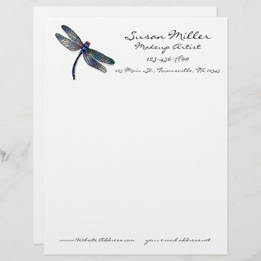 Minimalistische blaue Libelle Briefbogen (Vorne/Hinten)