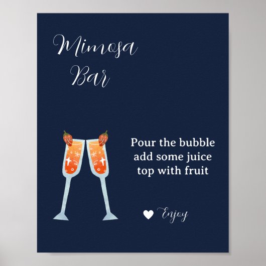 Minimalistische Blaue Marine Brautparty mimosa Bar Poster (Vorne)