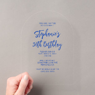 Minimalistische Blaue Pinsel Schrift zum 30. Gebur Acryleinladungen