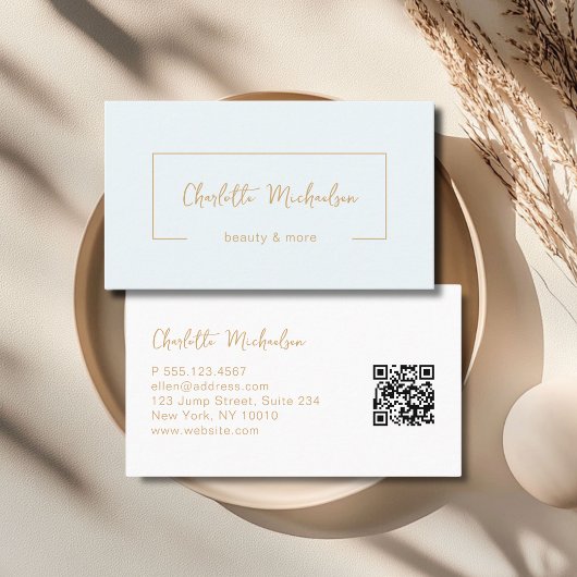 Minimalistische Blaue QR-Code Handschrift Visitenkarte