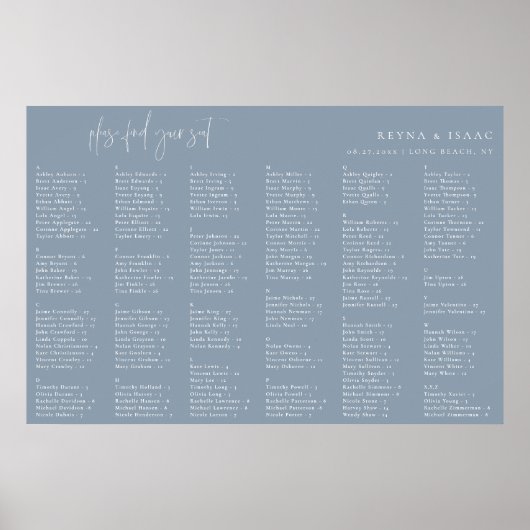 Minimalistische blaue Sitzkarte Poster (Vorne)