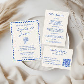 Minimalistische blaue Skript-QR-Code-Hochzeitswebs RSVP Karte