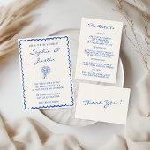 Minimalistische blaue Skript-QR-Code-Hochzeitswebs RSVP Karte