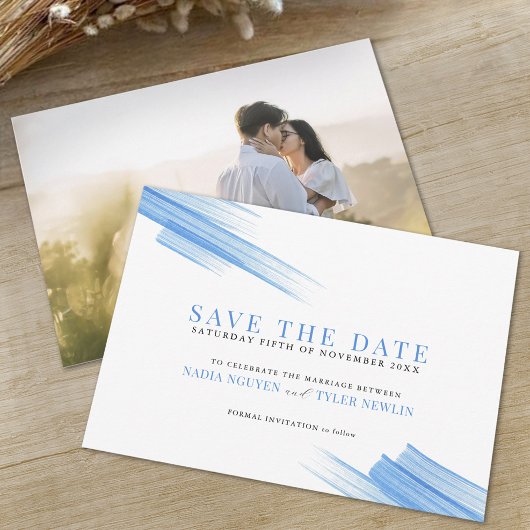 Minimalistische blaue Striche Foto Hochzeit Save The Date