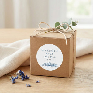 Minimalistische Blaue Tinte Botanische Babyparty i Runder Aufkleber