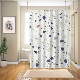 Minimalistische blaue und graue Terrazzo-Textur Duschvorhang