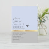 Minimalistische Blauer Graue goldene Farbblockhoch Einladung (Stehend Vorderseite)