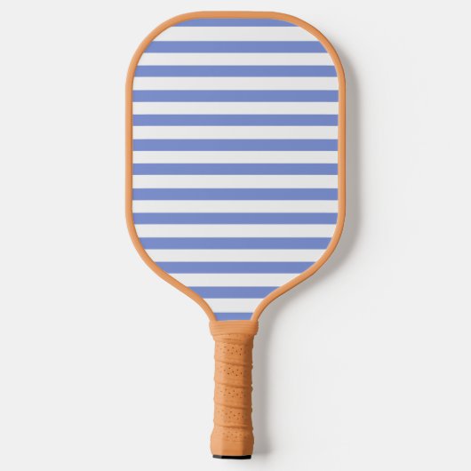 Minimalistische blauer und weißer Cabana Streifen Pickleball Schläger (Rückseite)