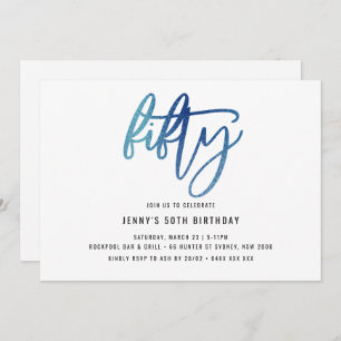 Minimalistische Blaufolie 50. Geburtstag Einladung
