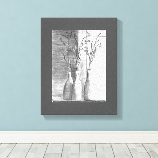 Minimalistische Bleistift-Skizze Schwarz-weiße Blu Leinwanddruck (Insitu (Holzboden))