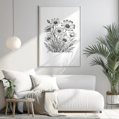 Minimalistische Bleistiftskizze für Sommerblüten Poster