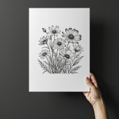 Minimalistische Bleistiftskizze für Sommerblüten Poster