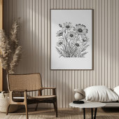 Minimalistische Bleistiftskizze für Sommerblüten Poster