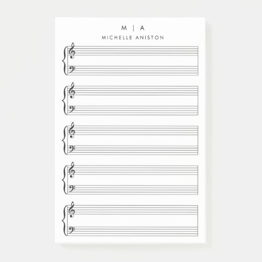 Minimalistische Blindblattmusik Monogram Post-it Klebezettel (Vorderseite)