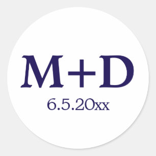 Minimalistische Blue Couple Initials & Date Runder Aufkleber