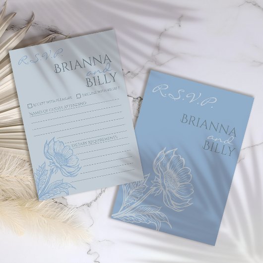 Minimalistische Blue Floral Wedding RSVP Card Dankeskarte