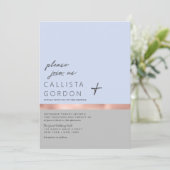 Minimalistische Blue Grey Rose Gold Farbblock Hoch Einladung (Stehend Vorderseite)