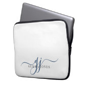 Minimalistische Blue Script Monogram Initials Laptopschutzhülle (Vorderseite Links)