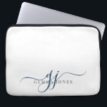 Minimalistische Blue Script Monogram Initials Laptopschutzhülle<br><div class="desc">Ein schicker,  moderner,  marineblauer Schrift initialisiert Monogramm auf Weiß,  mit einem dramatischen Skript mit Swashes und Ihrem vollen Namen in einem modernen Serifentyp.</div>