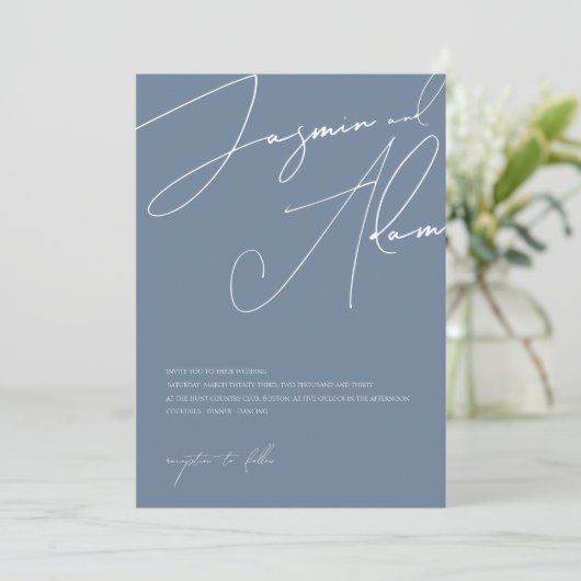 Minimalistische Blue Script Typografy Wedding Einladung (Stehend Vorderseite)