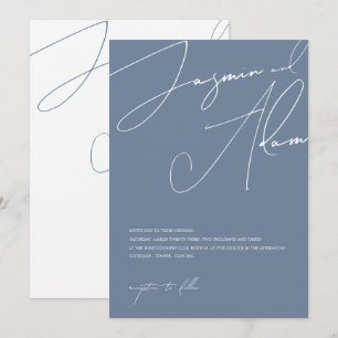 Minimalistische Blue Script Typografy Wedding Einladung