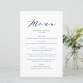 Minimalistische Blue Wedding Menu Card (Stehend Vorderseite)