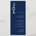 Minimalistische Blue Wedding Menu Cards Menükarte<br><div class="desc">Minimalistische Karten mit Hochzeitmenü | Moderne Speisekarte,  Abendmenü für Hochzeiten,  rustikales Buffet zum Hochzeitsessen und Getränkekarte,  einfache kalligraphische rustikale Hochzeitsmenüs,  rustikales Hochzeitsmenü,  Menü für Hochzeitstische</div>