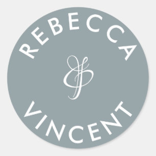 Minimalistische Blue Wedding Personalisierte Namen Runder Aufkleber