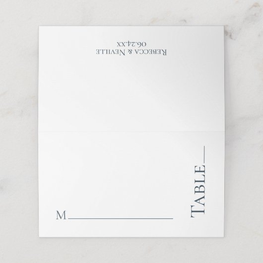 Minimalistische Blue Wedding Reception Platzkarten (Außenseite Aufgefaltet)