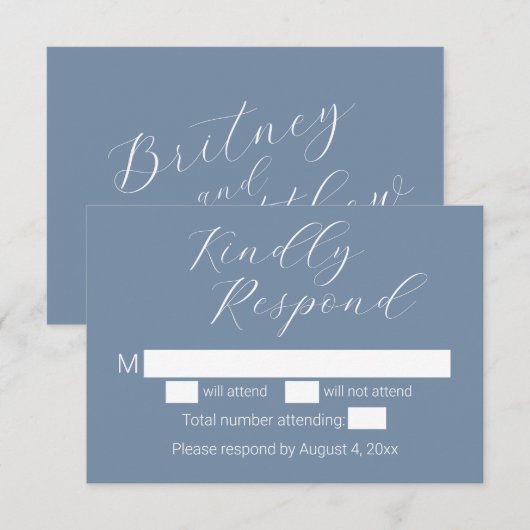Minimalistische Blue Wedding RSVP-Karten Dankeskarte (Vorne/Hinten)