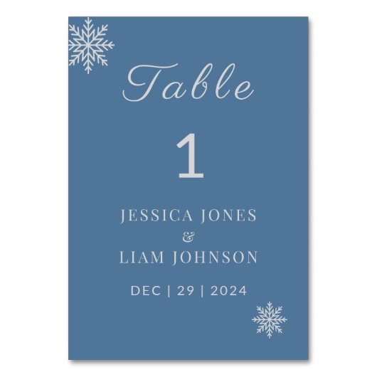 Minimalistische Blue Wedding Tischnummer Cards (Vorderseite)