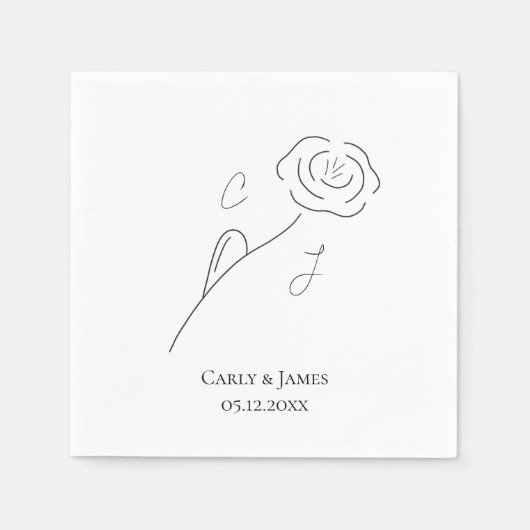 Minimalistische Blume Art Monogram Serviette (Vorderseite)