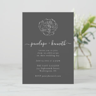 Minimalistische Blume Black Script Calligrafy Wedd Einladung