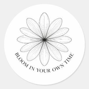 Minimalistische Blume Blühe in Deiner Eigenen Zeit Runder Aufkleber