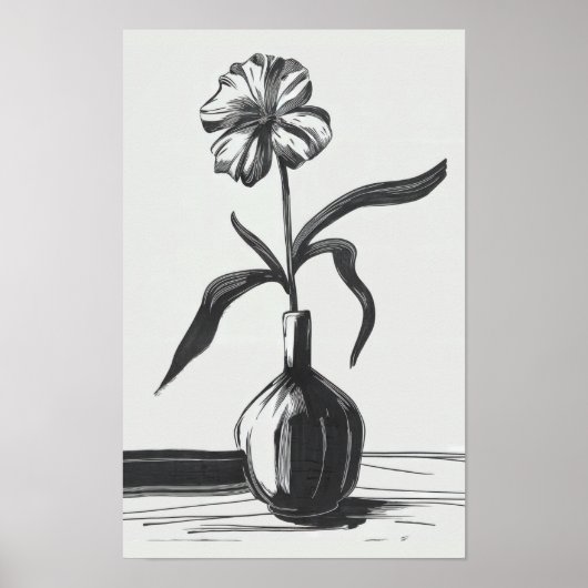 Minimalistische Blume der Tinte Gezeichnet in Schw Poster (Vorne)