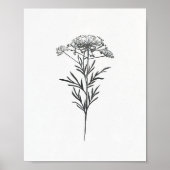 Minimalistische Blume der Tinte Gezeichnet in Schw Poster (Vorne)