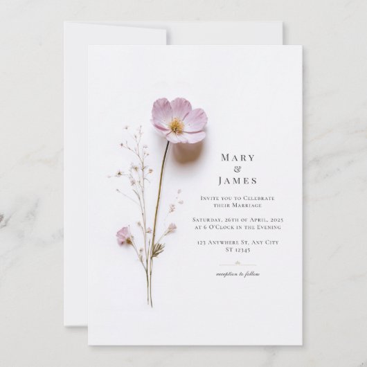 Minimalistische Blume Hochzeit Einladung (Vorderseite)