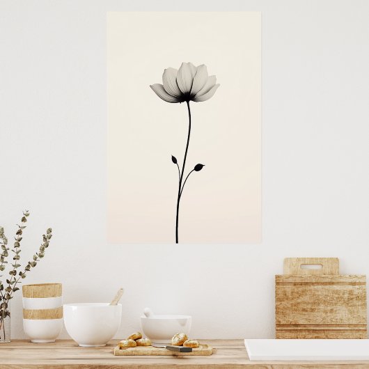 Minimalistische Blume in Schwarz und Weiß. Poster (Küche)