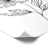 Minimalistische Blume-Linie Zeichnend Schwarz-Weiß Poster (Ecke)