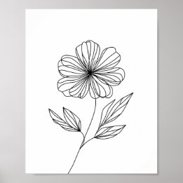Minimalistische Blume-Linie Zeichnend Schwarz-Weiß Poster