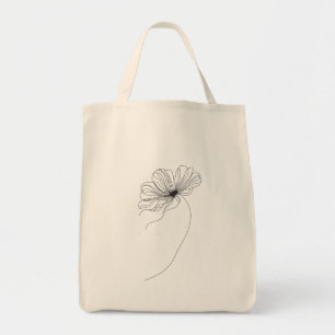 Minimalistische Blume-Linie Zeichnend Schwarz-Weiß Tragetasche