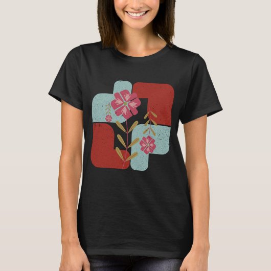 Minimalistische Blume mit farbigen Random-Formen T-Shirt (Vorderseite)