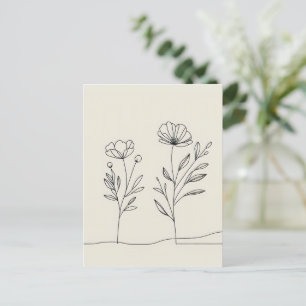 Minimalistische Blume Poppies Lineart Postkarte