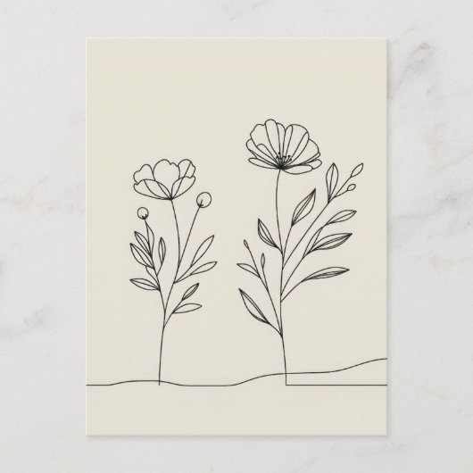 Minimalistische Blume Poppies Lineart Postkarte (Vorderseite)