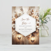 Minimalistische Blume Rustikale Hochzeit Save The Date (Stehend Vorderseite)