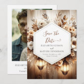 Minimalistische Blume Rustikale Hochzeit Save The Date (Vorne/Hinten)