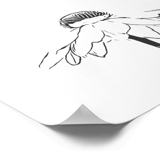 Minimalistische Blume Schwarz-Weiß-Linie Zeichnend Poster (Ecke)