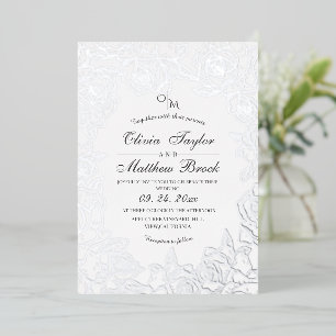 Minimalistische Blume Silver Foil und Black Weddin Folieneinladung