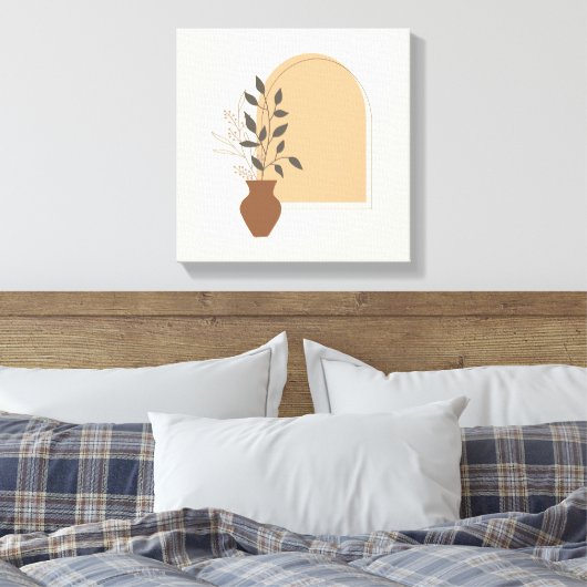Minimalistische Blume Vase & Arch mit Boho Style Leinwanddruck (Insitu (Schlafzimmer))
