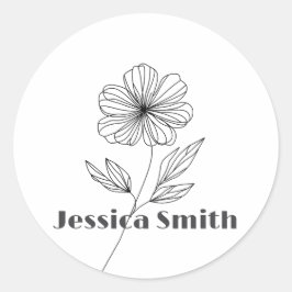 Minimalistische Blume Zeile Zeichnend individuelle Runder Aufkleber